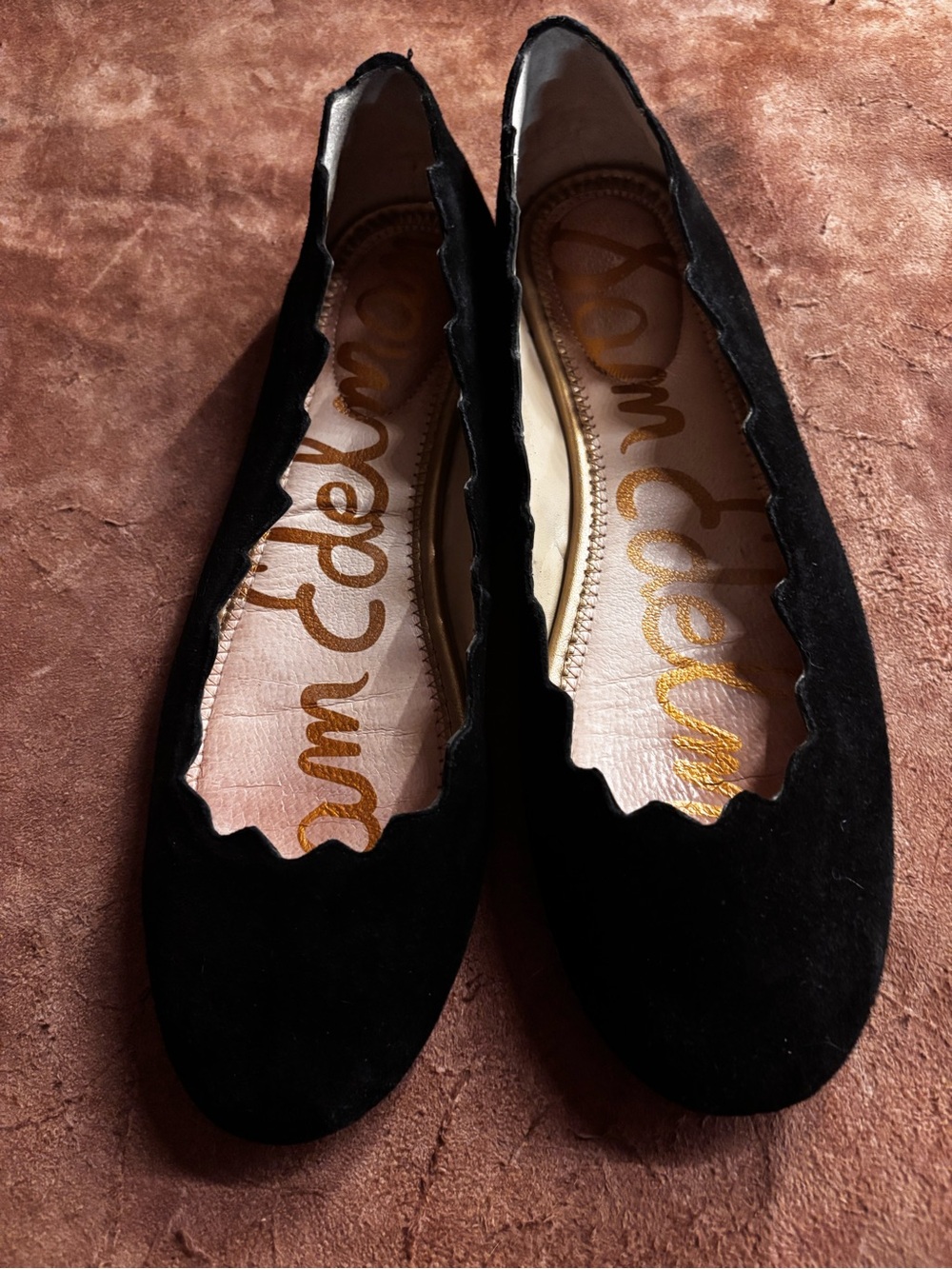 Sam Edelman Black Scalloped Suede Ballet Flats